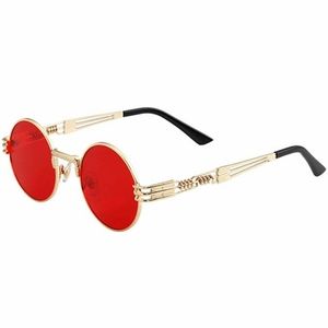 Round retro red metal sunglasses frames men women